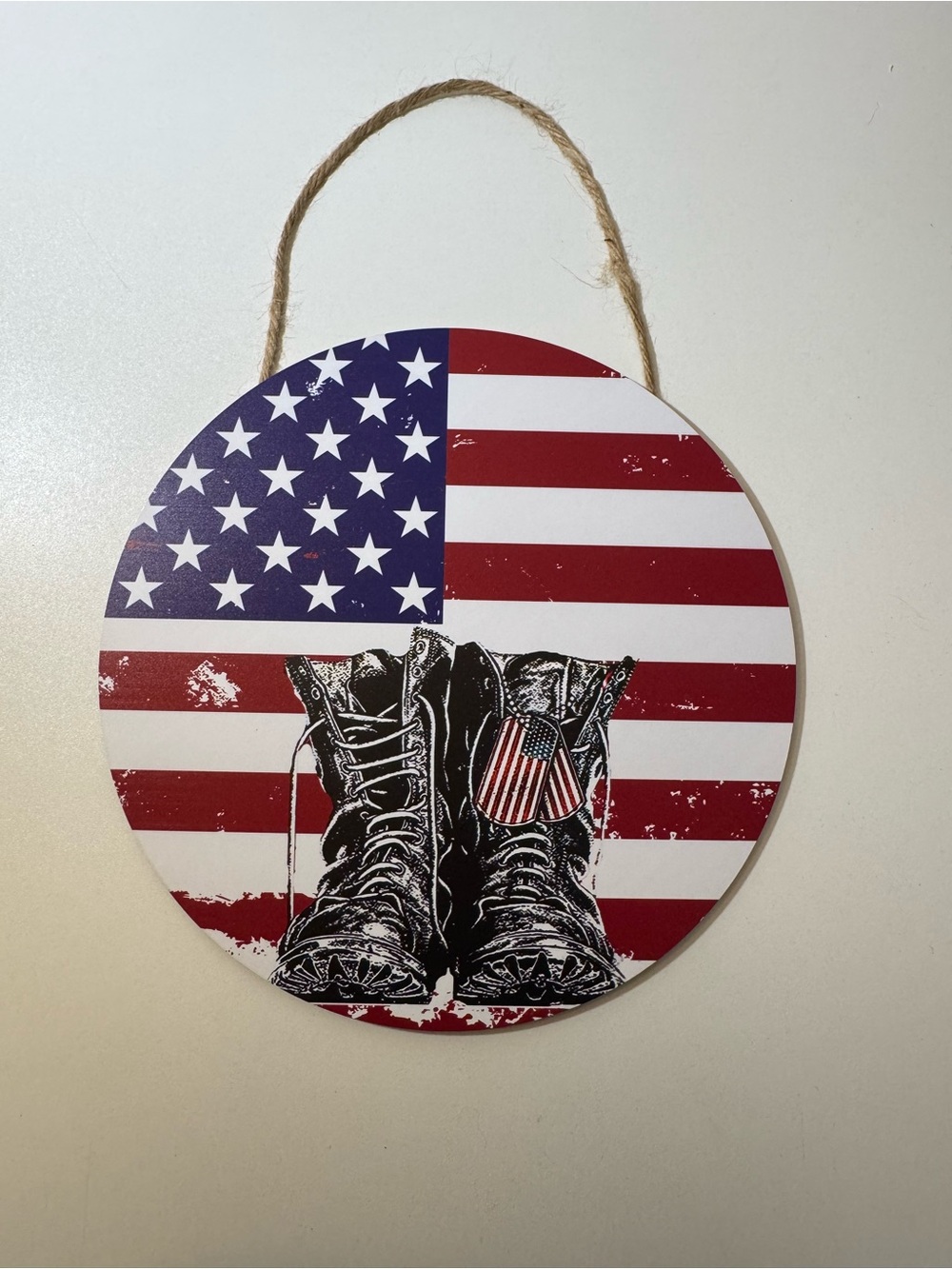 American Flag Boots Round Wall Sign - Red, White & Blue